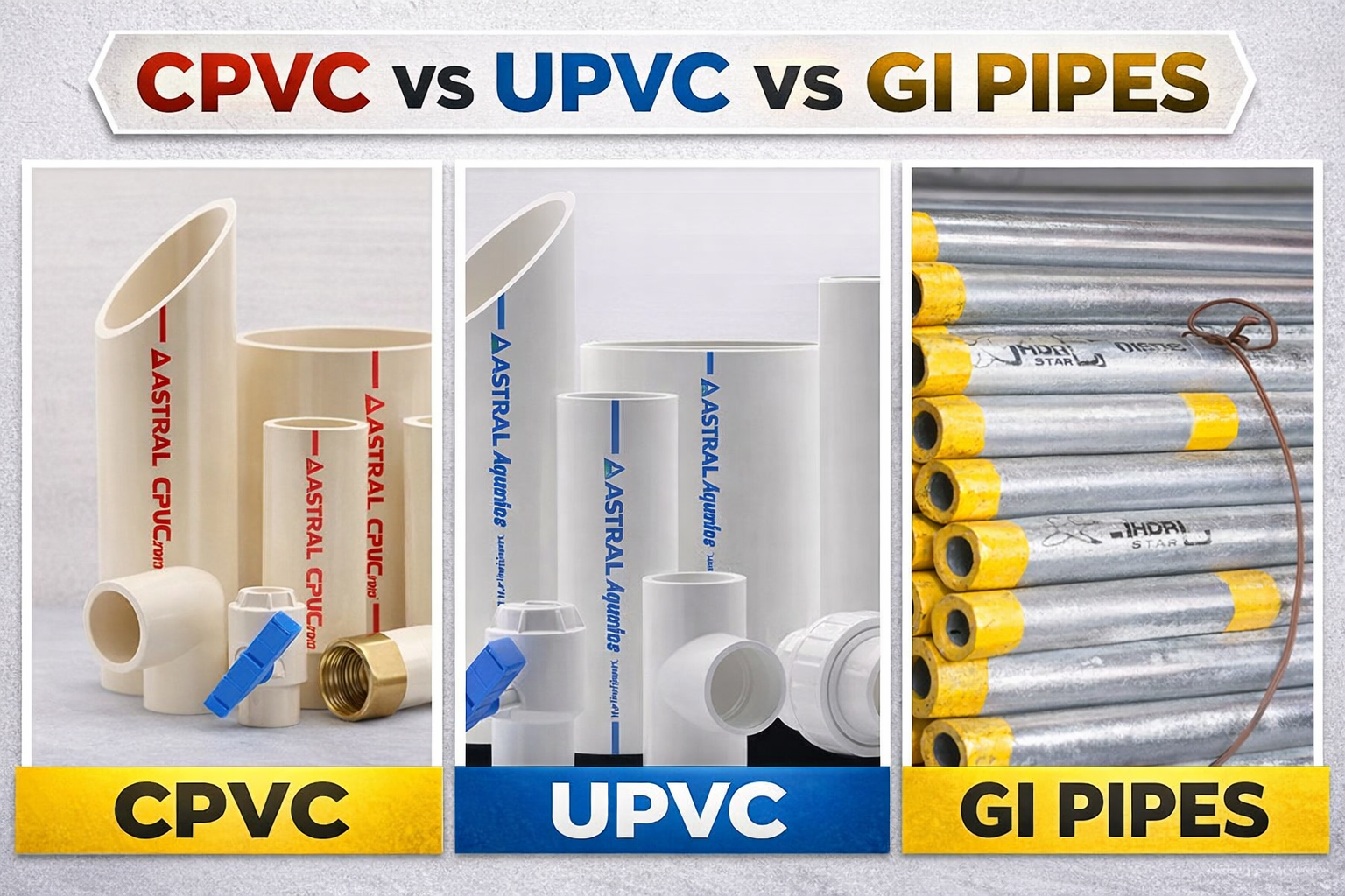 cpvc vc upvc vs gi pipe